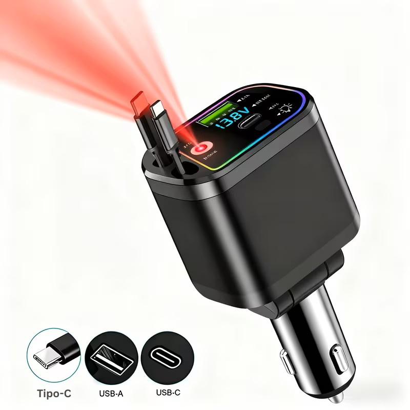 Cargador Retráctil Pro 4 en 1 con Proyector Láser Cielo Estrellado – Carga Rápida para Carro