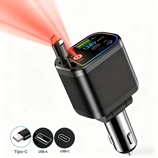 Cargador Retráctil Pro 4 en 1 con Proyector Láser Cielo Estrellado – Carga Rápida para Carro